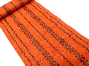 アンティーク　縞に抽象模様織り出し　八寸帯地反物